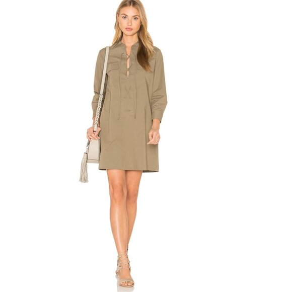 THEORY Jullitah Lace Up Front Poplin Mini Tunic Dress Moss Size 2 - Picture 1 of 3